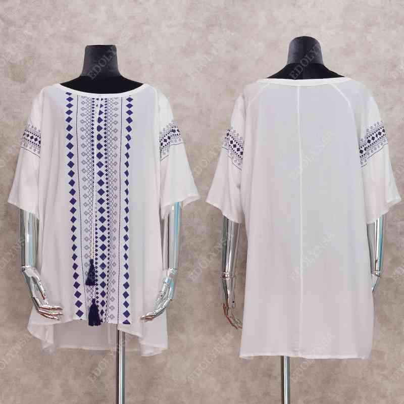 Print Tunic Beach dress Saida de Praia Cotton Cover up Pareos Playa Mujer Bikini Swimsuit cover #Q753 210420