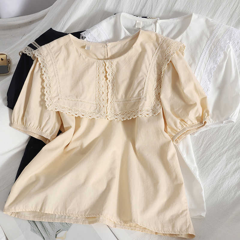 VANOVICH Summer Fashion Women Shirts Lace Lapel Wild Cotton Casual Ladies Blouses and Tops Puff Sleeve Clothing 210615, Blue
VANOVICH Summer Fashion Women Shirts Lace Lapel Wild Cotton Casual Ladies Blouses and Tops Puff Sleeve Clothing 210615, Blue