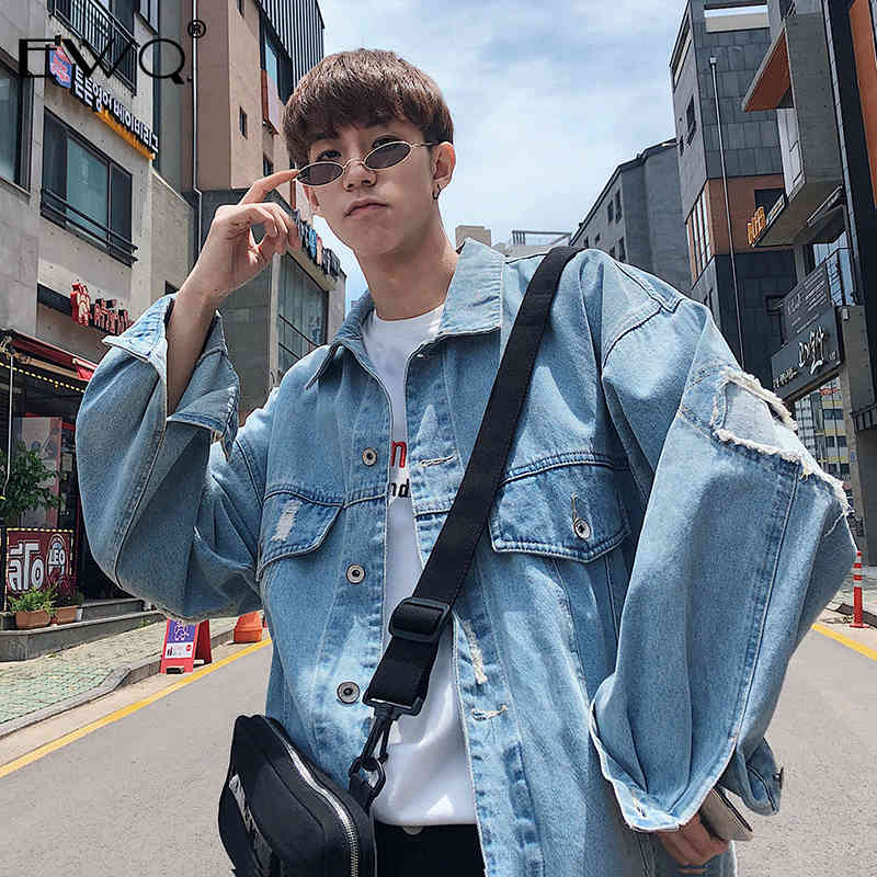 IEFB /men's wear spring Arrival Long Sleeve Loose Denim Jacket Causal Single Breasted streetwaer oversize coat HD523 210524
