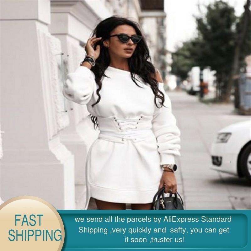 Dresses Woman Winter Sexy Party Night A-line Black Long Sleeve Female Elegant Waist Bodycon Belt Women 210428