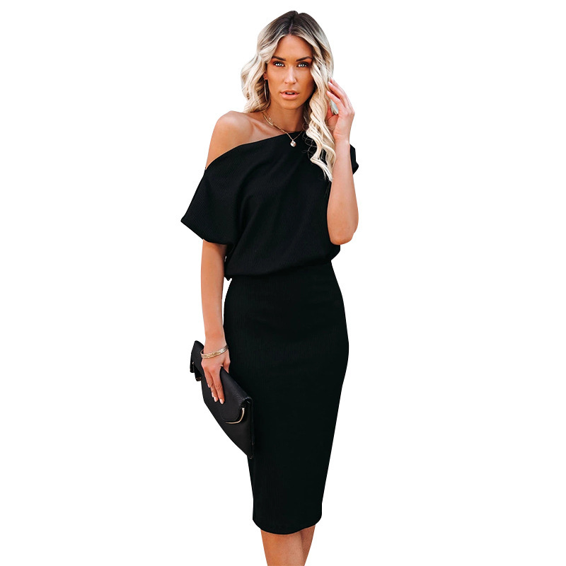 Women Dress Retro Solid Knitted Slash Neck Off Shoulder Sexy es Plus Size Long Ladies es Autumn Winter 210513
