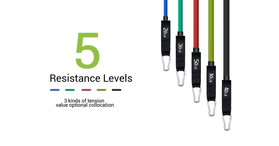 Resistance Bands Tension rope 15-35 lbs 5P yellow+red+blue+green+black