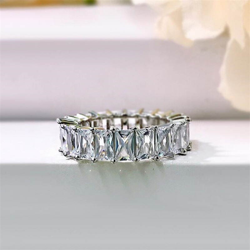 Choucong Brand Wedding Rings Simple Fashion Jewelry Top Sell 925 Silver Radiant Cut White Topaz CZ Diamond Eternity Women Engagement Band Ring For Lov