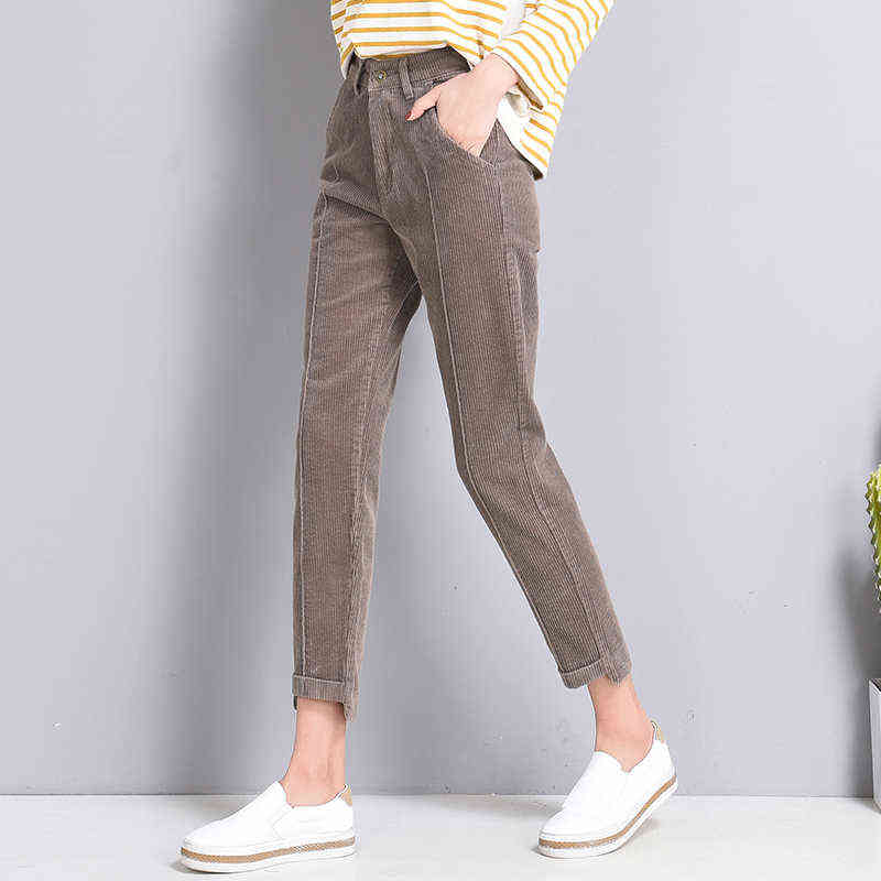 High Quality Fashion Autumn Winter Women Corduroy Pants Straight Streetwear Trousers s Waist Female Student 211215