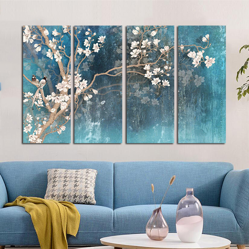 Blossoming Almond Flower Tree Oil Painting On Canvas Posters Wall Art Pictures For Living Room Home Decoration