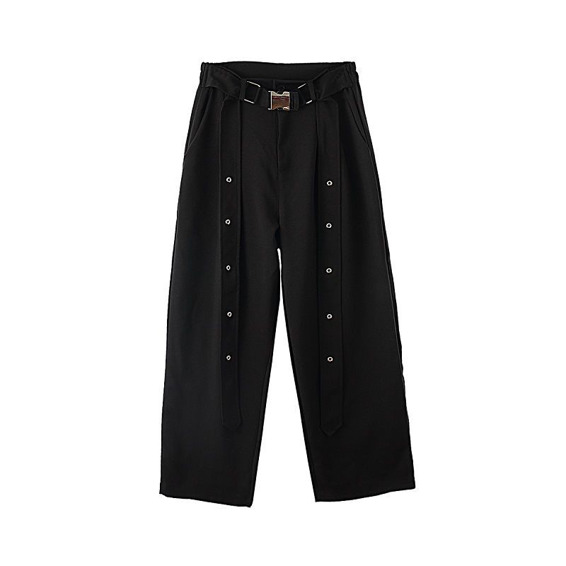IEFB /men's wear niche black trousers for male spring personality ribbon straight loose wide leg pants 9Y1619 210524