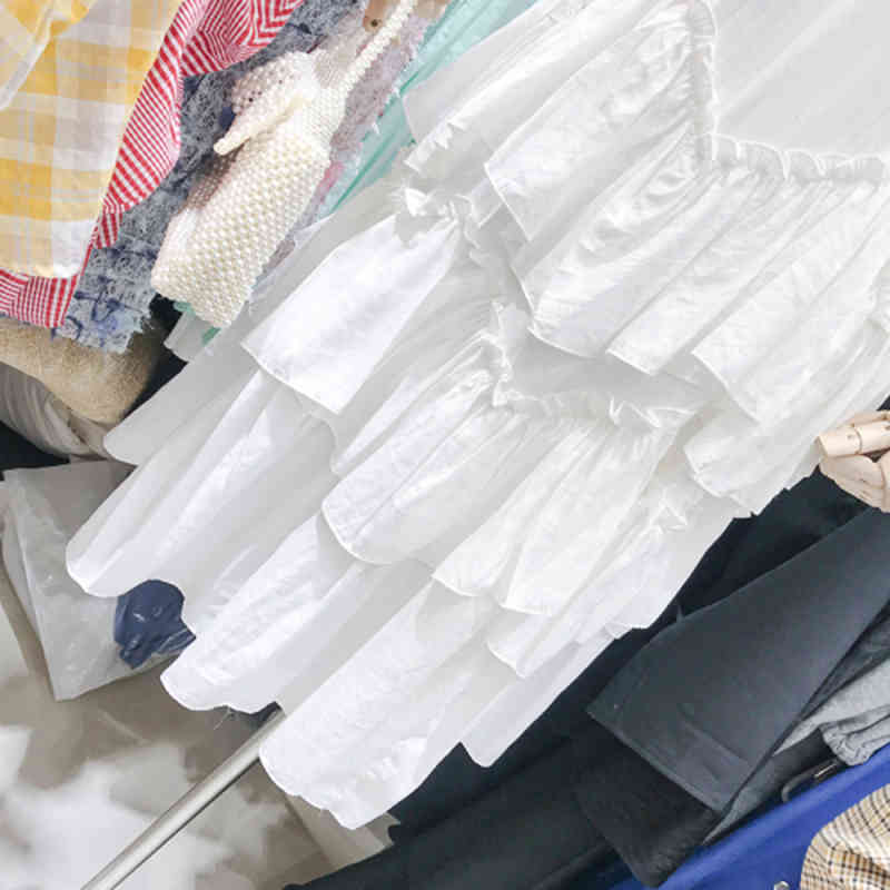 Summer Korea Fashion Women High Waist Long Skirt Ruffles Patchwork A-line Skirts all-matched Casual Multi-layer cake skirt S502 210512