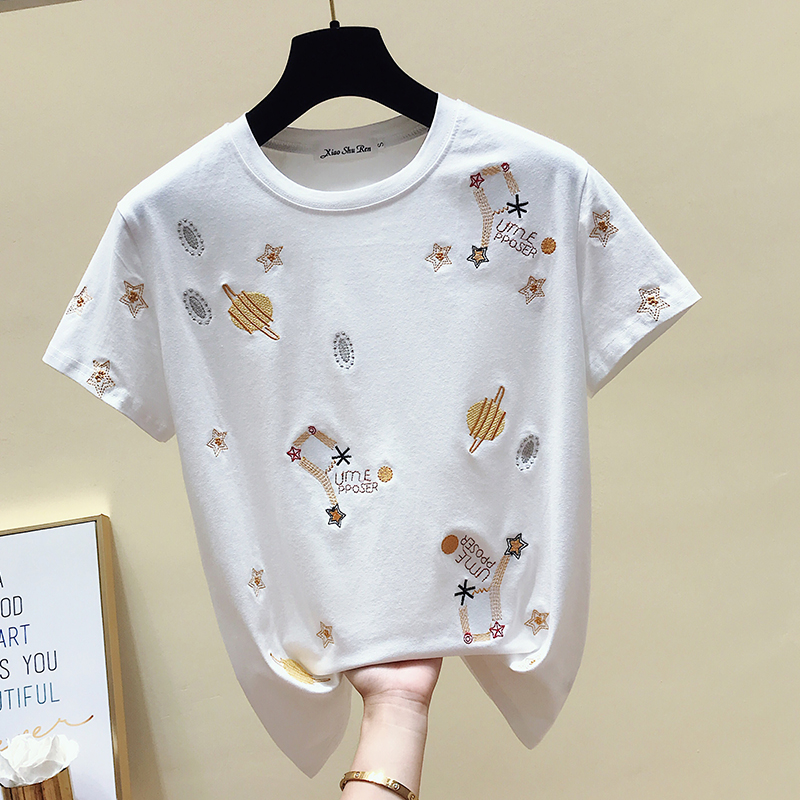 Embroidery Cotton White Tshirt Women Tops Fashion Short Sleeve Vintage Female T-shirt Casual Black Tee Shirt Femme Summer 2021
Embroidery Cotton White Tshirt Women Tops Fashion Short Sleeve Vintage Female T-shirt Casual Black Tee Shirt Femme Summer 2021