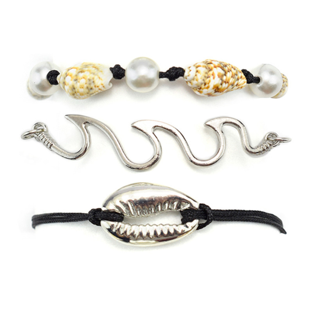 Hand catenary Accessories metal shell wave Bohemian style three piece suit Bracelet, Black
Hand catenary Accessories metal shell wave Bohemian style three piece suit Bracelet, Black