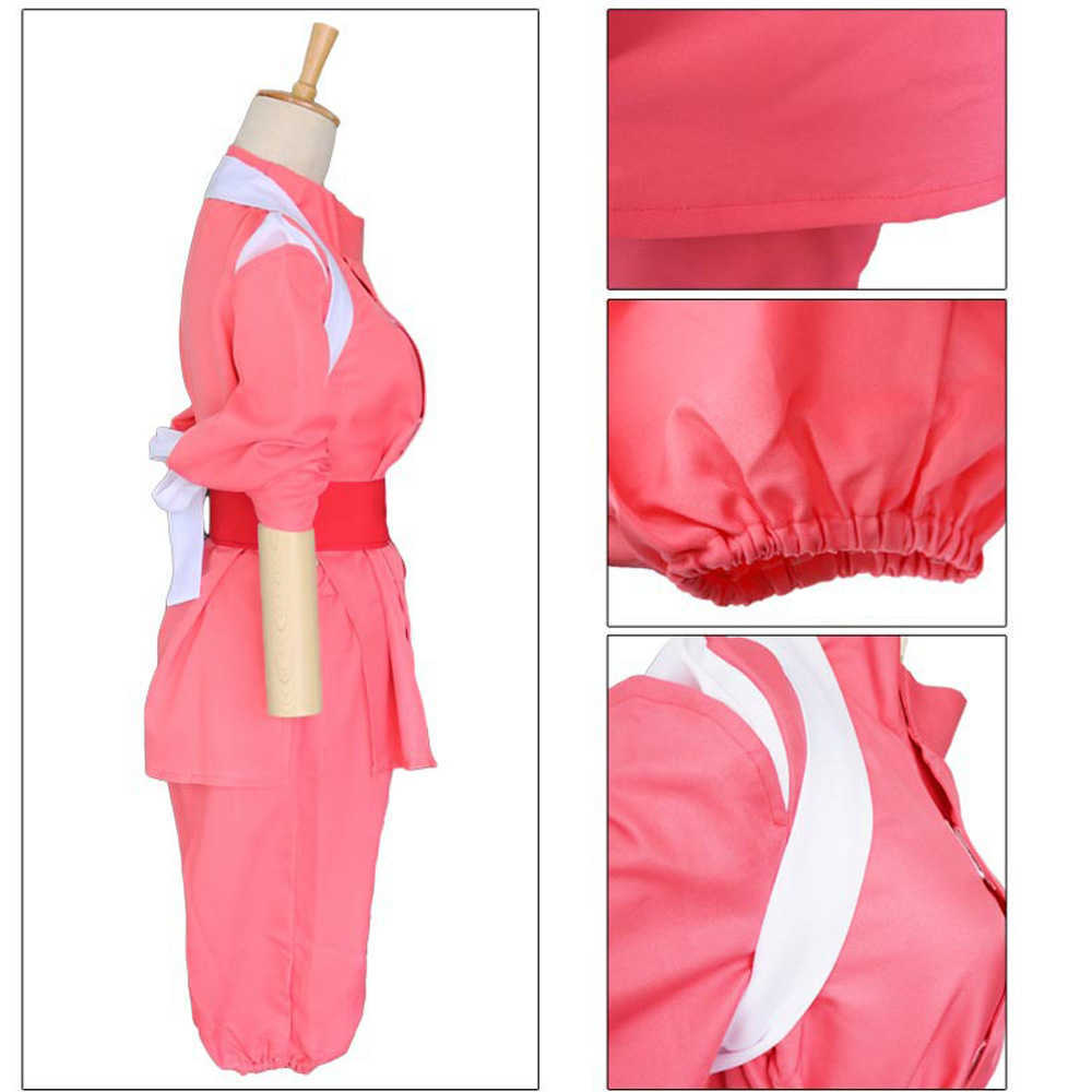 Hot Anime Movie Spirited Away Cosplay Suits Takino Chihiro Show Costumes Kamikakushi Girls Pink Kimono Sets Ladies Party Wig Y0913