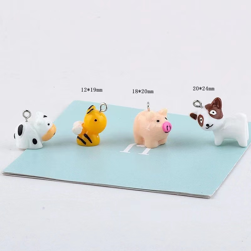 20pcs Mini Small Animals Sheep Cock Dog Pig Cow Swan Charms Flat Back Resin Necklace Pendant Keychain for DIY Decoration