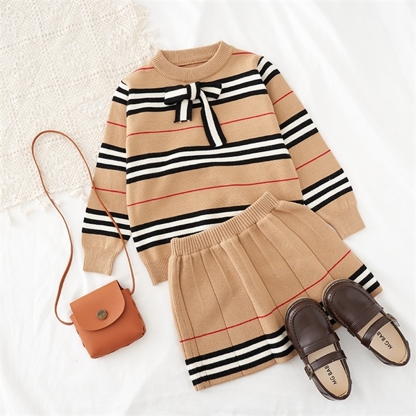 2021 Autumn New Arrival Girls Knitted 2 Pieces Suit Top+skirt Kids Clothing Girls Clothing