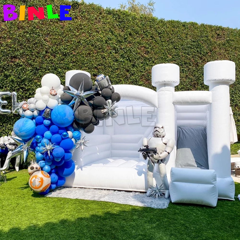 Outdoor Wedding White Bounce House Inflatable Bouncing Castle With Slide PVC Commercial jumping Bouncer Bouncy Combo For Kids Moonwalks n adults