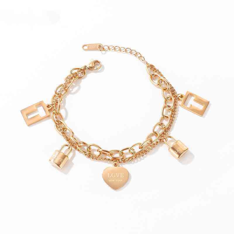Korea's ins minority female student's hand ornament titanium steel double layer design concentric lock love bracelet female friend ornament, Black
Korea's ins minority female student's hand ornament titanium steel double layer design concentric lock love bracelet female friend ornament, Black