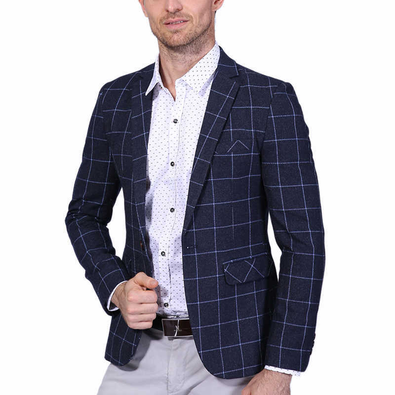 Autumn Arrival Men's Blazer Fashion Plaid Slim Fit Suit Jacket Mens Clothes Trend Office Suit Men Plus Asian Size M-6XL 210528