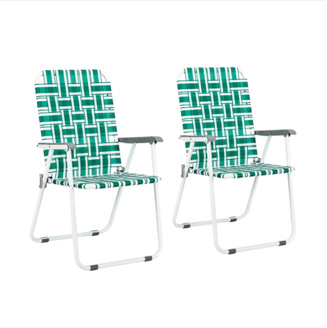 Garden Sets 2pcs Steel Tube PP Webbing Bearing 120kg Folding Beach Chair Light Green Strip