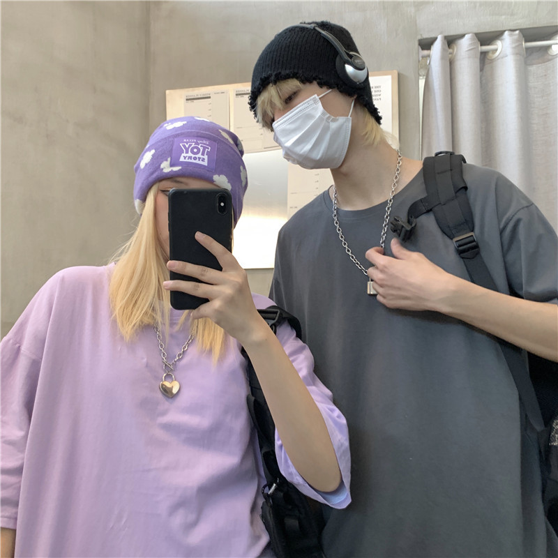 Cotton Fashion Loose All Match Plus Size Men Korean Chic Women Solid Oversize Brief Streetwear T-shirt 210421