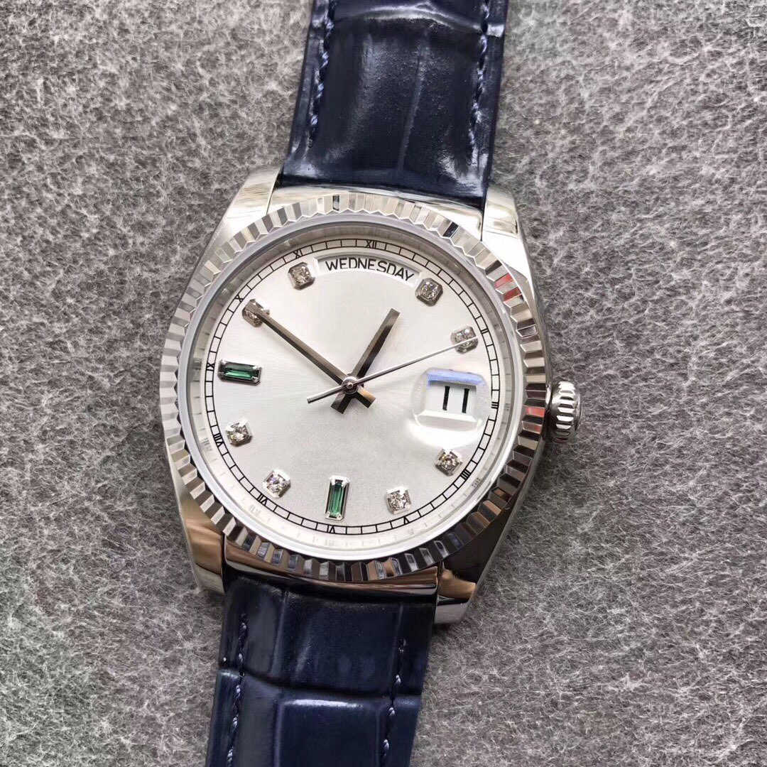 Newest Style Fashion Leather Strap Men's Watches Automatic Movement Mechanical Watch 2813 Daydate Diamond Dial Decoration Mens Wristwatch Men Sports Wristwatches, Make sapphire glass