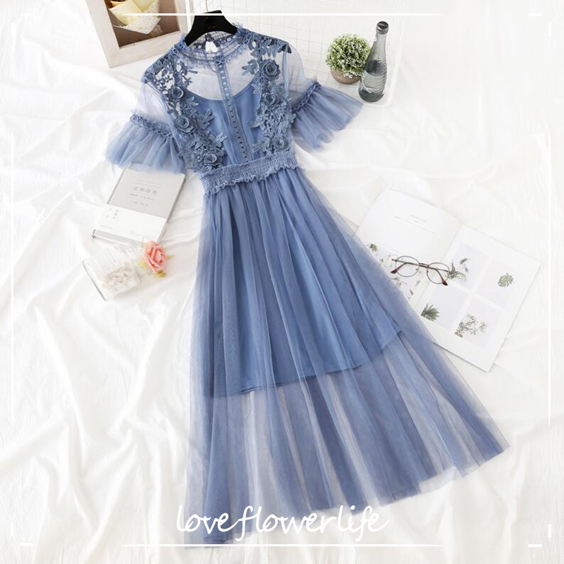 Fashion Women Dress Lotus Leaf Collar Short Sleeve Mesh Dress Lace Embroidery Sling Two-piece Dress Femme Vestidos Robe 210521, Pink
Fashion Women Dress Lotus Leaf Collar Short Sleeve Mesh Dress Lace Embroidery Sling Two-piece Dress Femme Vestidos Robe 210521, Pink