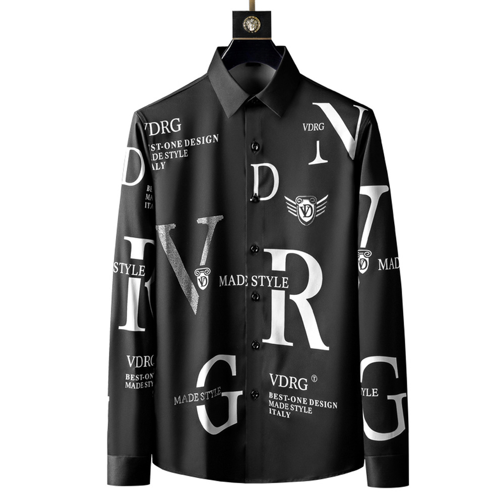 Rhinestone Letter Shirts Men Long Sleeve Business Casual Shirt Spring Slim Streetwear Dress Social Nightclub Chemise Homme 210410