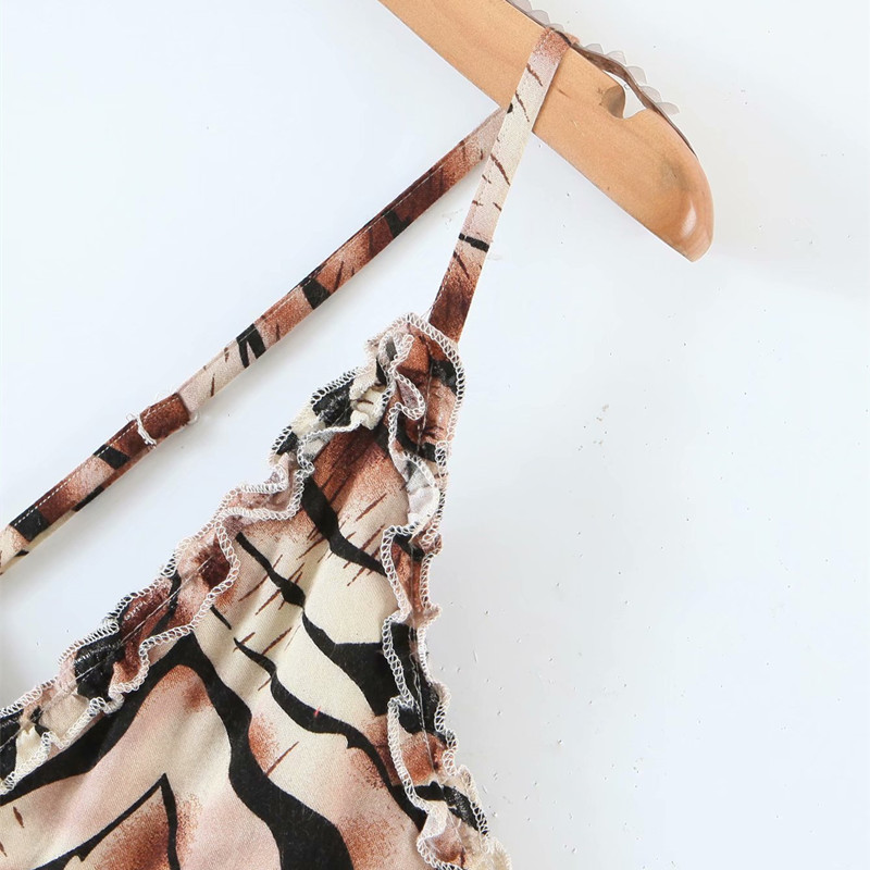 PUWD Sexy Women Soft Cotton V Neck Dress Summer Fashion Ladies High Street Female Tiger Pattern Suspender Pajamas 210522