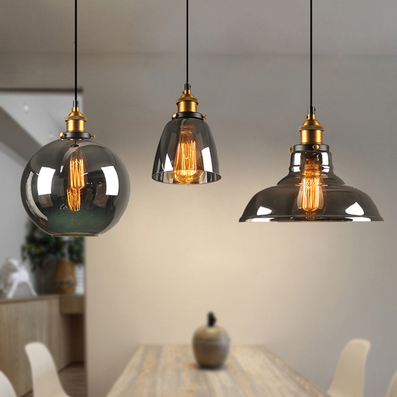 

Loft Restaurant Pendant Lamps Industrial Smoky Glass Vintage Dining Lighting Retro Cafe Bar Hanging Lamp Industrial Luminaire