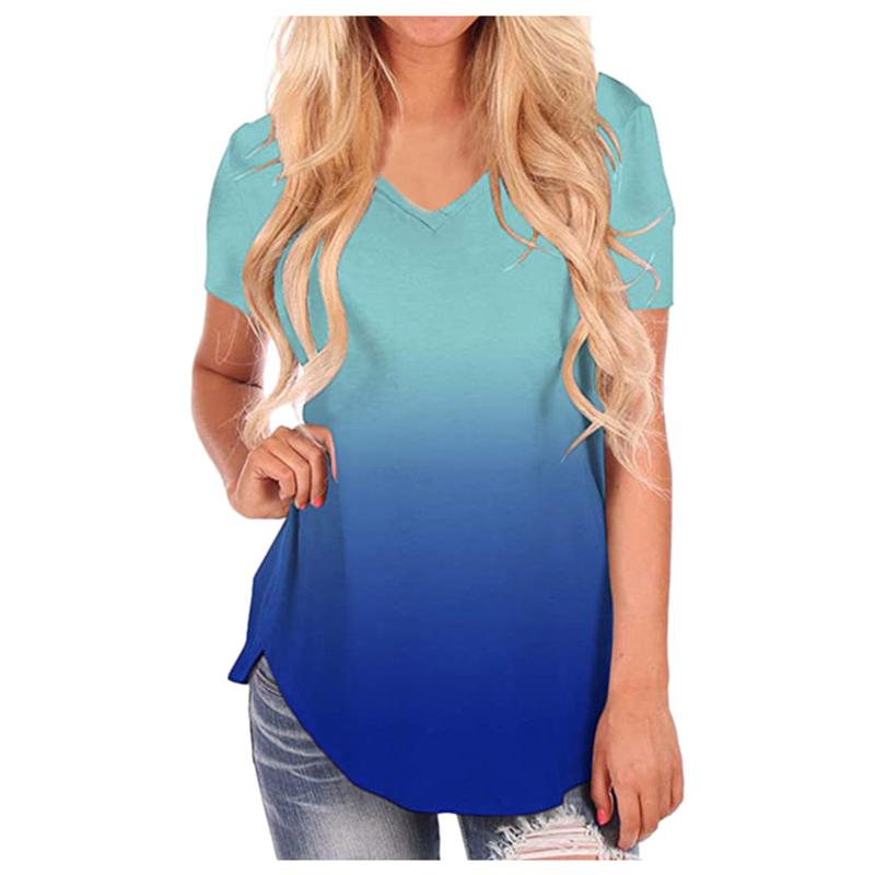 Women' Blouses & Shirts Camisas De Mujer Ladies Tops Clothes For Women Short Sleeve V-Neck Gradient Colour Loose Casual Tee Roupas Feminina, Blue
Women' Blouses & Shirts Camisas De Mujer Ladies Tops Clothes For Women Short Sleeve V-Neck Gradient Colour Loose Casual Tee Roupas Feminina, Blue