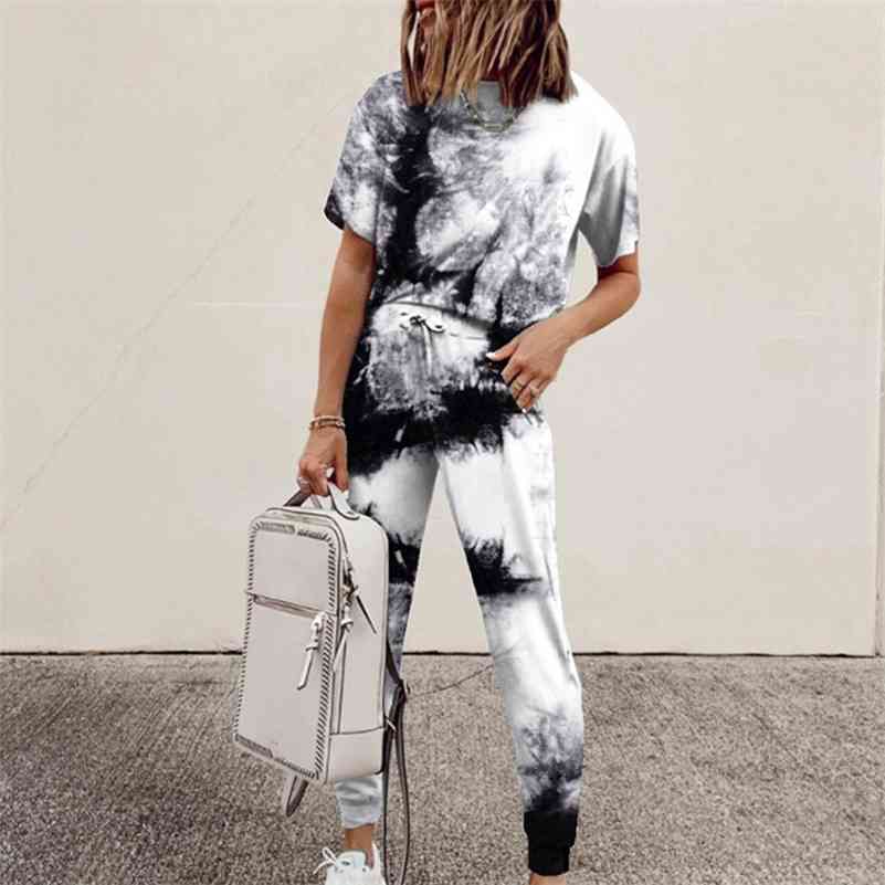 Women Casual Tie-dye Print 2 Piece Set O Neck Short Sleeve Tops And Drawstring Lace Up Long Pant Summer Sport Loose Female Suits 210709, 10
Women Casual Tie-dye Print 2 Piece Set O Neck Short Sleeve Tops And Drawstring Lace Up Long Pant Summer Sport Loose Female Suits 210709, 10