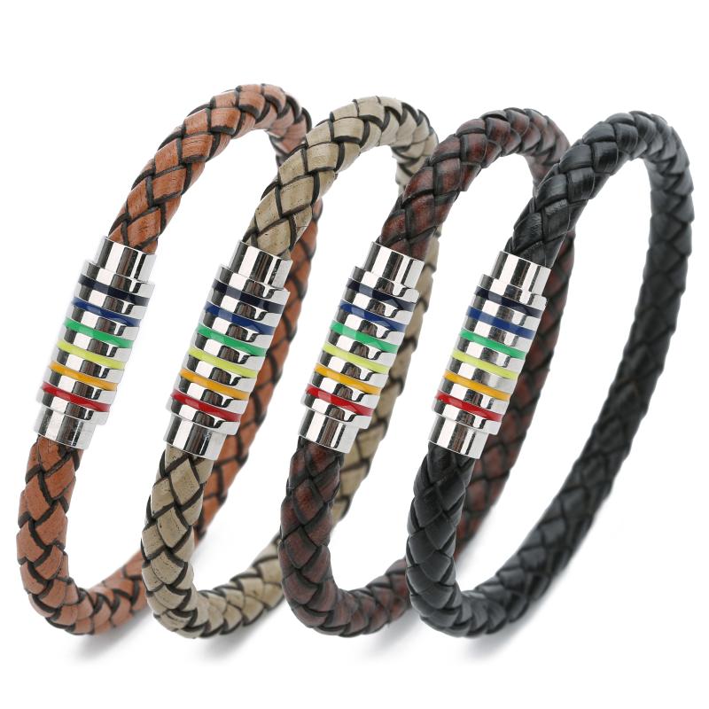 Bangle SAUVOO Rainbow Genuine Leather Braided Bracelet Women Men Stainless Steel Gay Pride Magnetic Charms Gift
Bangle SAUVOO Rainbow Genuine Leather Braided Bracelet Women Men Stainless Steel Gay Pride Magnetic Charms Gift