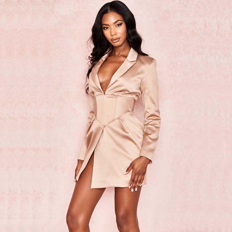 Wholesale Women Dress Red Apricot Pink Long Sleeve V-neck Mini Sexy Fashion Celebrity Cocktail Party Casual Dresses