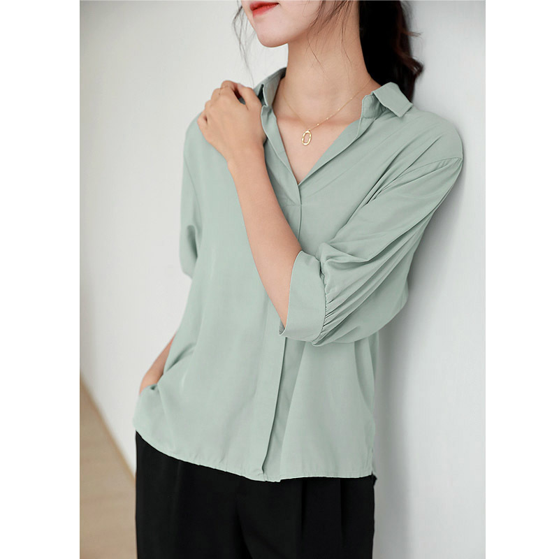 Casual Loose Short Sleeve Blouse Summer Plus Size V-neck Chiffon Shirt Women Solid Pullover Clothing Blusas 10183 210415