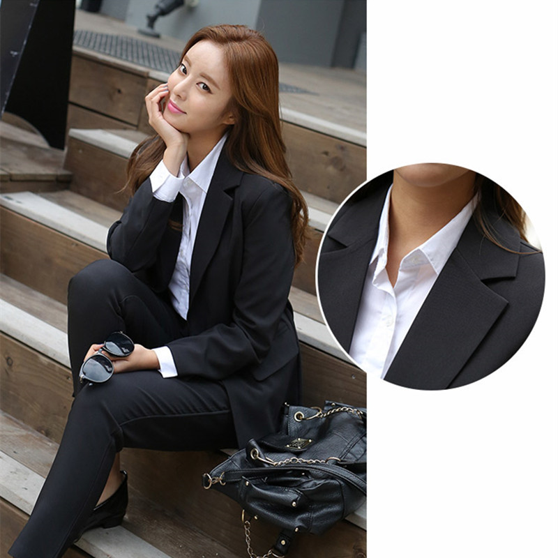 Business Women Pencil Pant Suits 2 Piece Set Solid Blazer & Pants Office Lady Notched Jacket Female Suit 210421
