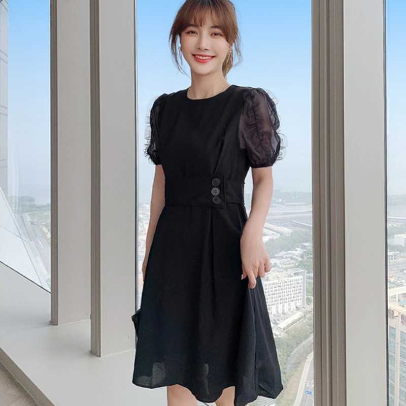 Women Fashion A-Line Dress Summer Elegant Office OL Black O-Neck Puff Sleeve High Waist Casual Slim Chiffon 210526
Women Fashion A-Line Dress Summer Elegant Office OL Black O-Neck Puff Sleeve High Waist Casual Slim Chiffon 210526