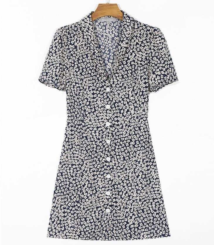 Elegant French style Women Floral Print Lapel Shirt Dress Retro Summer Single-breasted Buttons Short Dresses Vintage 210429