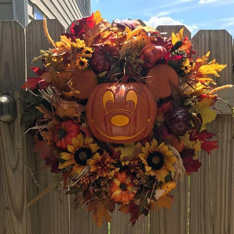Decorative Flowers & Wreaths 2021 Fall Pumpkin Wreath For Front Door With Pumpkins Artificial Maples Sunflower Autumns Harvest Holiday Decor
