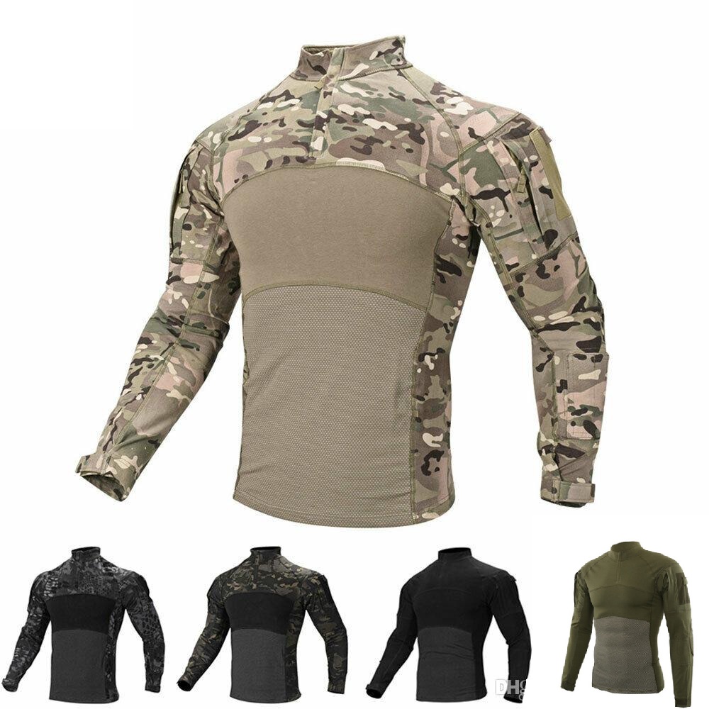 

Men's Camouflage Tactical T Shirt Zip Pocket Long Sleeve Cotton Breathable G3 Combat Frog shirt Men Training Shirts T-Shirt Plus Size S~XXXL, Black;green
