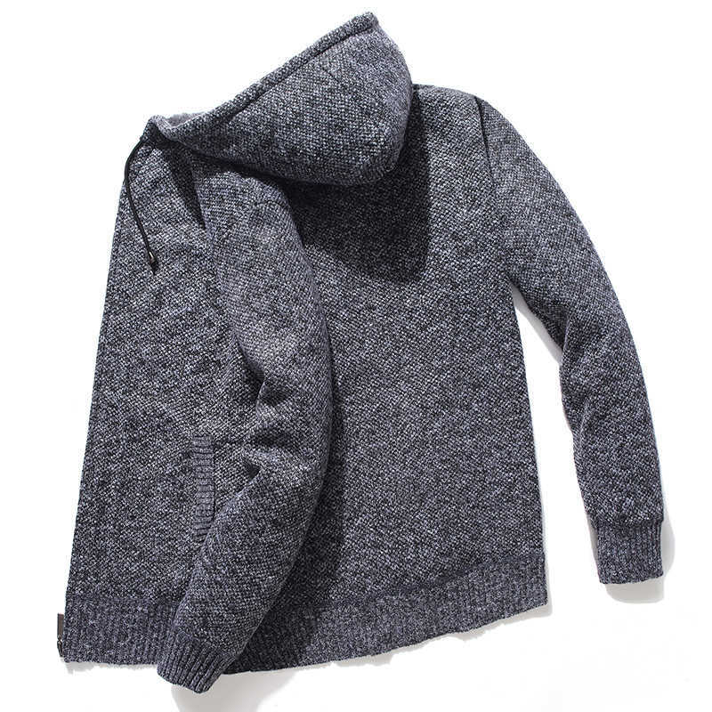 Hooded Knitted Man Sweater Fleece Cardigan Oversized Men's Sweater Winter Casual Solid Hoodies Sweater Homme Knitted Men Coats 210818