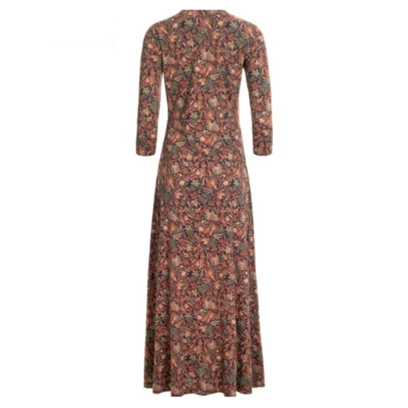 Fall Dresses for Women Long Sleeve Floral Print V-neck Fashion Bohemian Slim Maxi Dress Elegant Clothing New Arrival Spring 210409