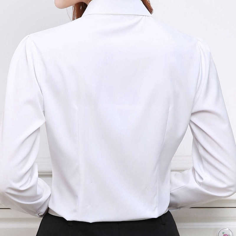 Korean Women Shirts Office Lady V Neck White Woman Chiffon Blouse Basic Blusas Mujer De Moda 210531