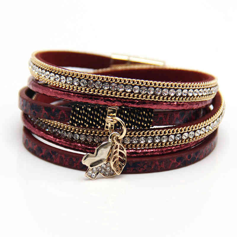 Bangle Charm Bracelets Hand Woven Butterfly Pendant Multi Layer Alloy Magnet Clasp Jewelry