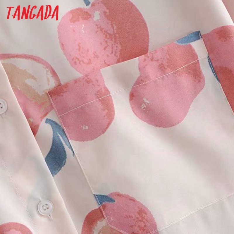 Women Retro Oversized Fruit Print Blouse Long Sleeve Chic Female Casual Loose Shirt Blusas Femininas 2G19 210416