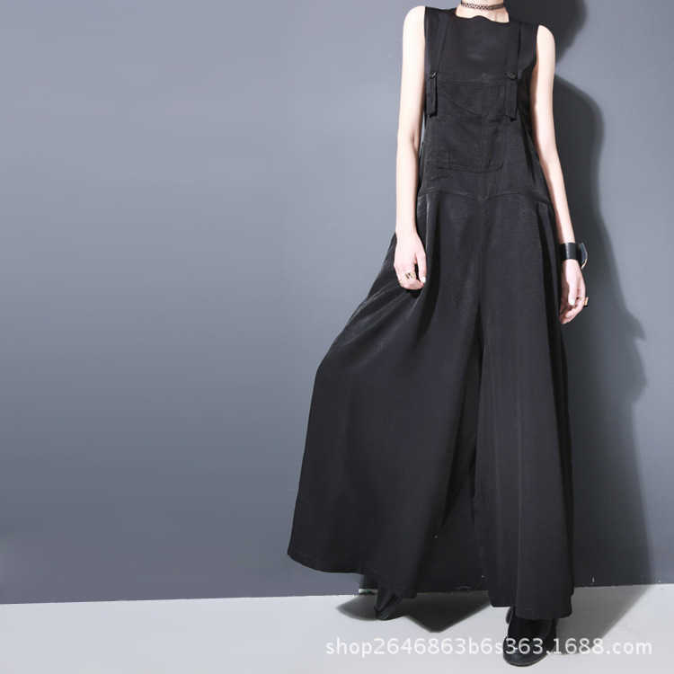 VANOVICH Spring and Summer Wild Cotton Overalls Women European Solid Color Wide-leg Pants Female 210615