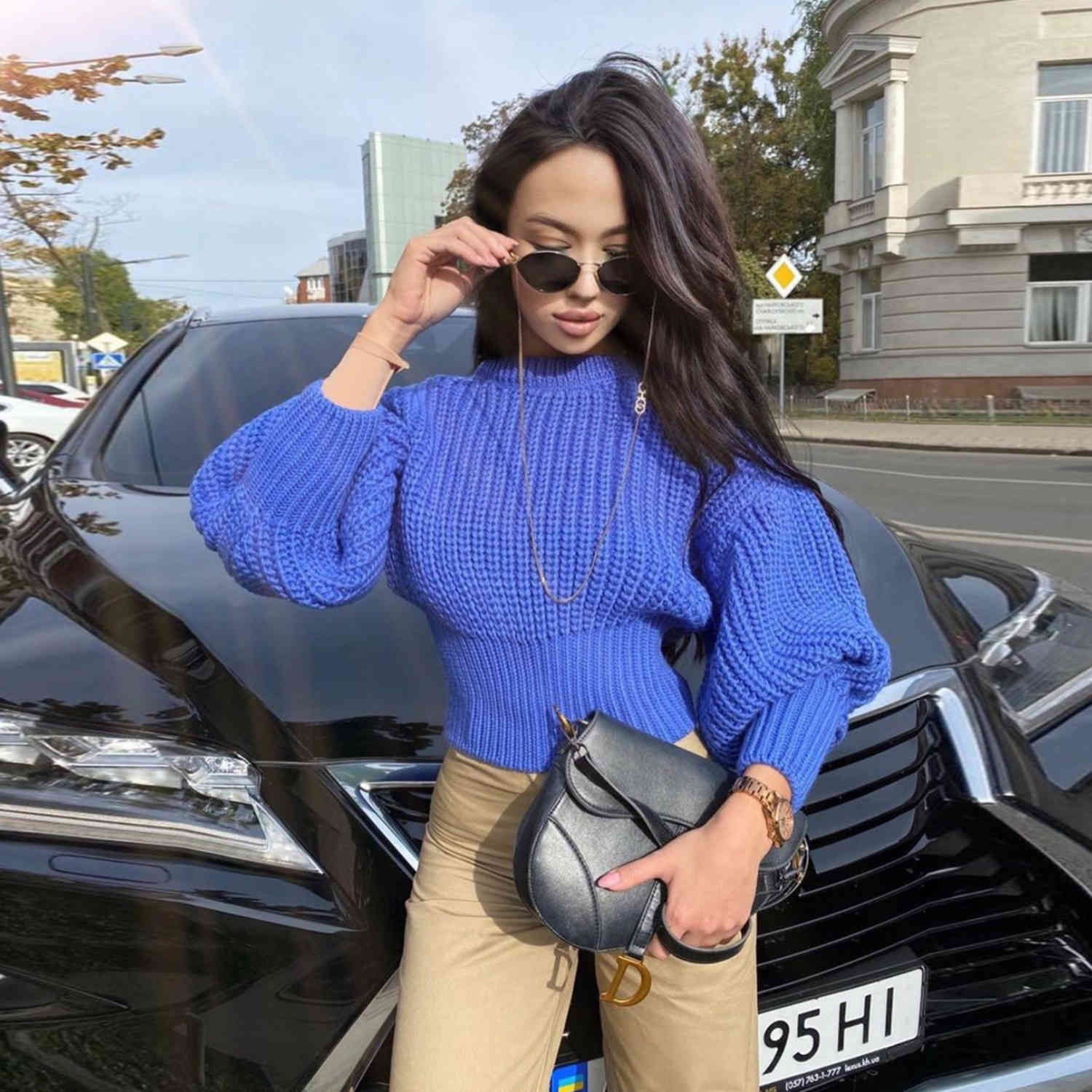 Foridol Fashion Khaki Pullovers Sweater Women Clothes Casual Sweater Jumper Autumn Winter Knitted Tops Streetstyle 210415