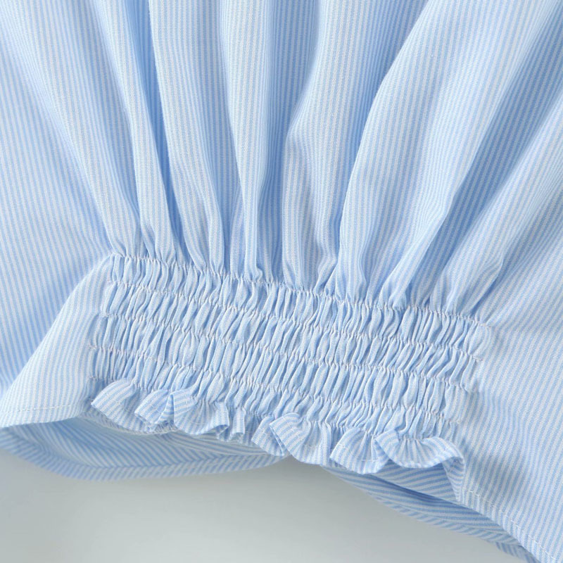 Lapel Long-sleeved Single-breasted Blue Summer Short Exposed Navel Women's Shirt Loose Thin Leisure Vacation Chic Female Tops 210507