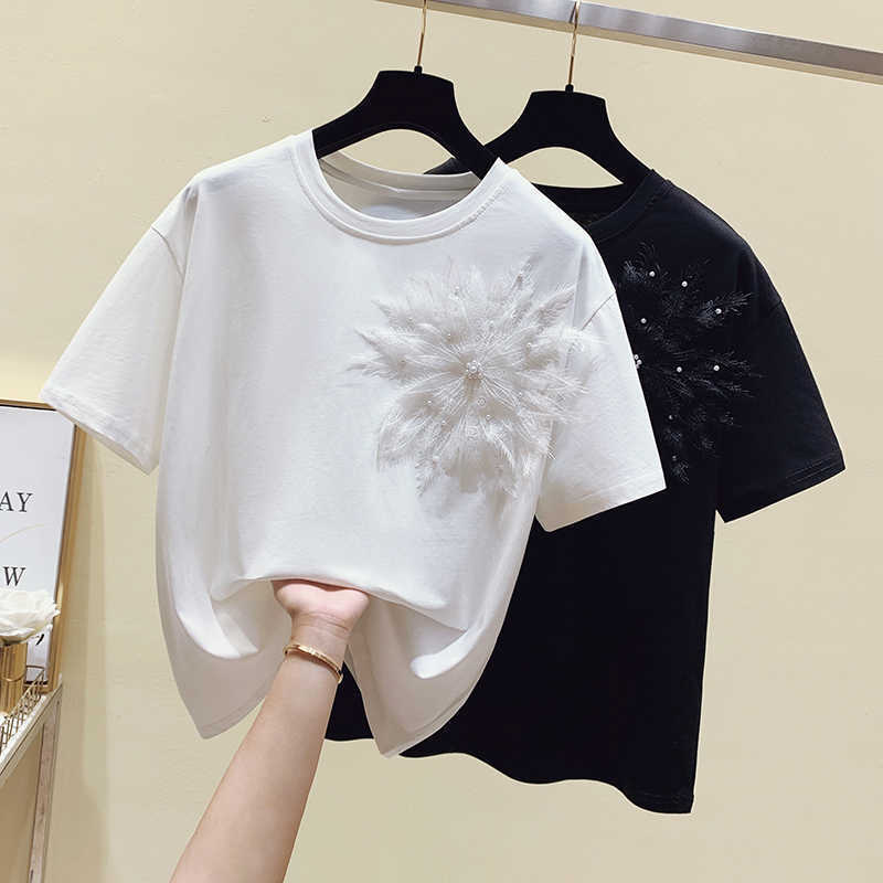 Short Sleeve T Shirt Women Cotton White Tops Summer Tees Beading T-Shirt Woman Casual Harajuku White Tshirt Femme 210604, Black
Short Sleeve T Shirt Women Cotton White Tops Summer Tees Beading T-Shirt Woman Casual Harajuku White Tshirt Femme 210604, Black