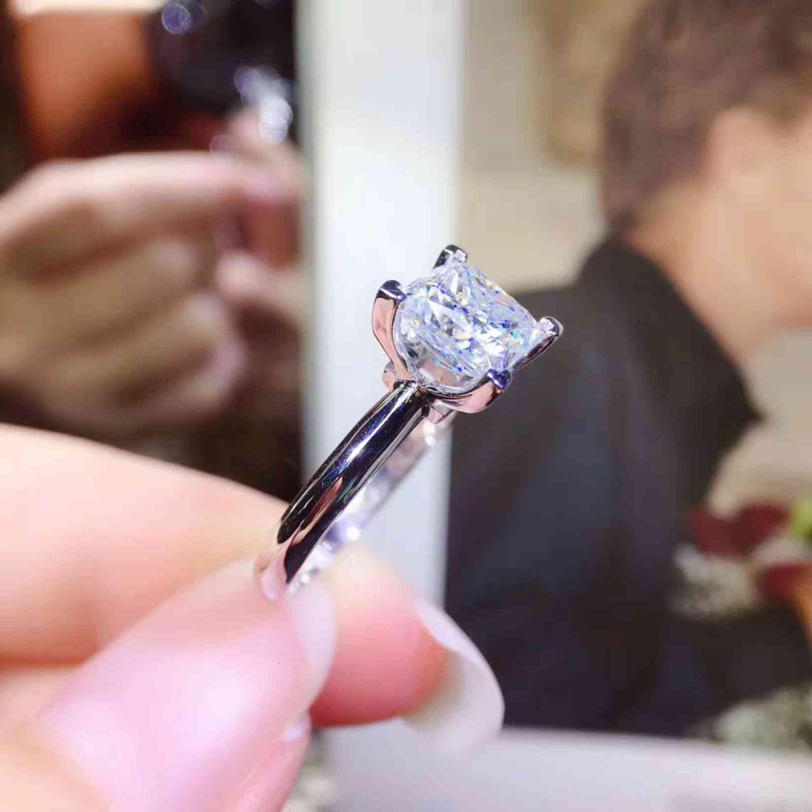 Gold Platinum Ring d Color Mossan Stone Princess Square Women's Diamond Sterling Silver Wedding Simple