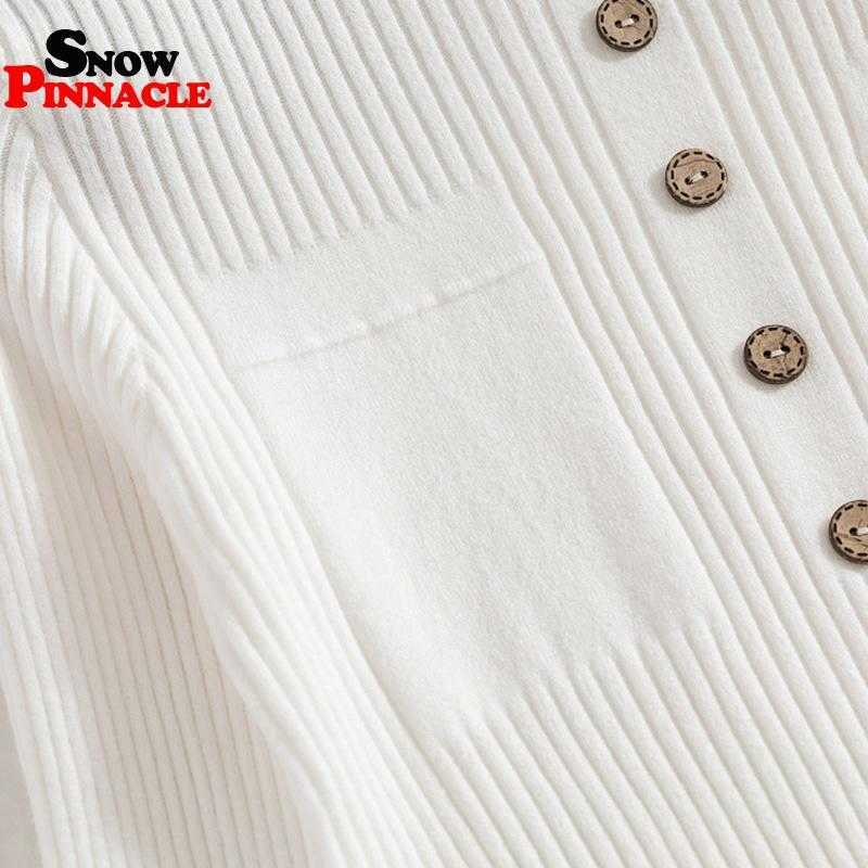 Women pullovers slim half-turtleneck buttons knitted sweater fashion office lady for autumn female knitwear 210524