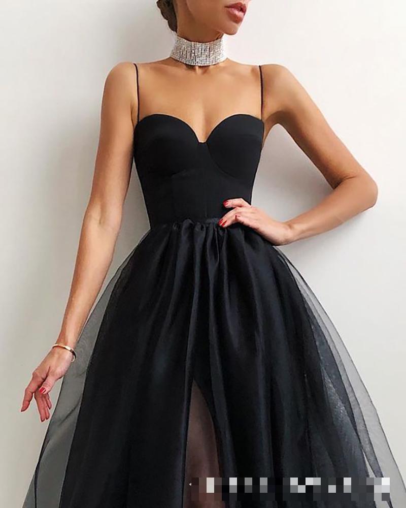 Women Dress Temperament Mesh Party es Sleeveless Backless Sexy Summer es High Waist Split Plus Size 210513