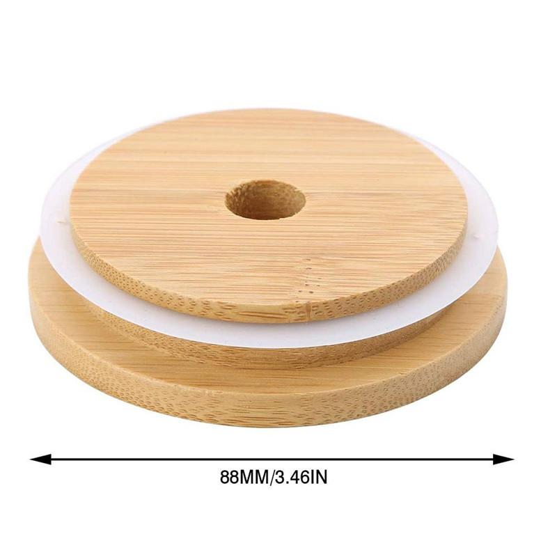 Bamboo Cap Lids 70mm 88mm Reusable Bamboo Mason Jar Lids with Straw Hole and Silicone Seal2189511