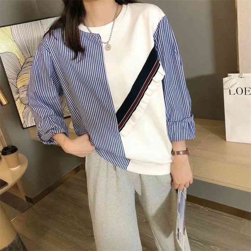 Ann may autumn 20 new Korean cotton contrast shirt splicing round neck long sleeve casual sweater women's wear, Black
Ann may autumn 20 new Korean cotton contrast shirt splicing round neck long sleeve casual sweater women's wear, Black
